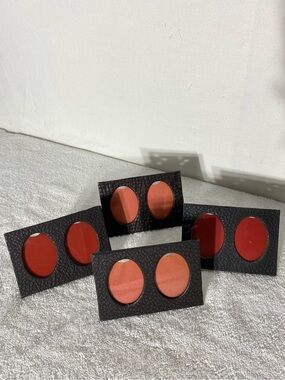 Vintage MCM Faux Reptile Leatherette Mini Double Oval Photo Frames X4